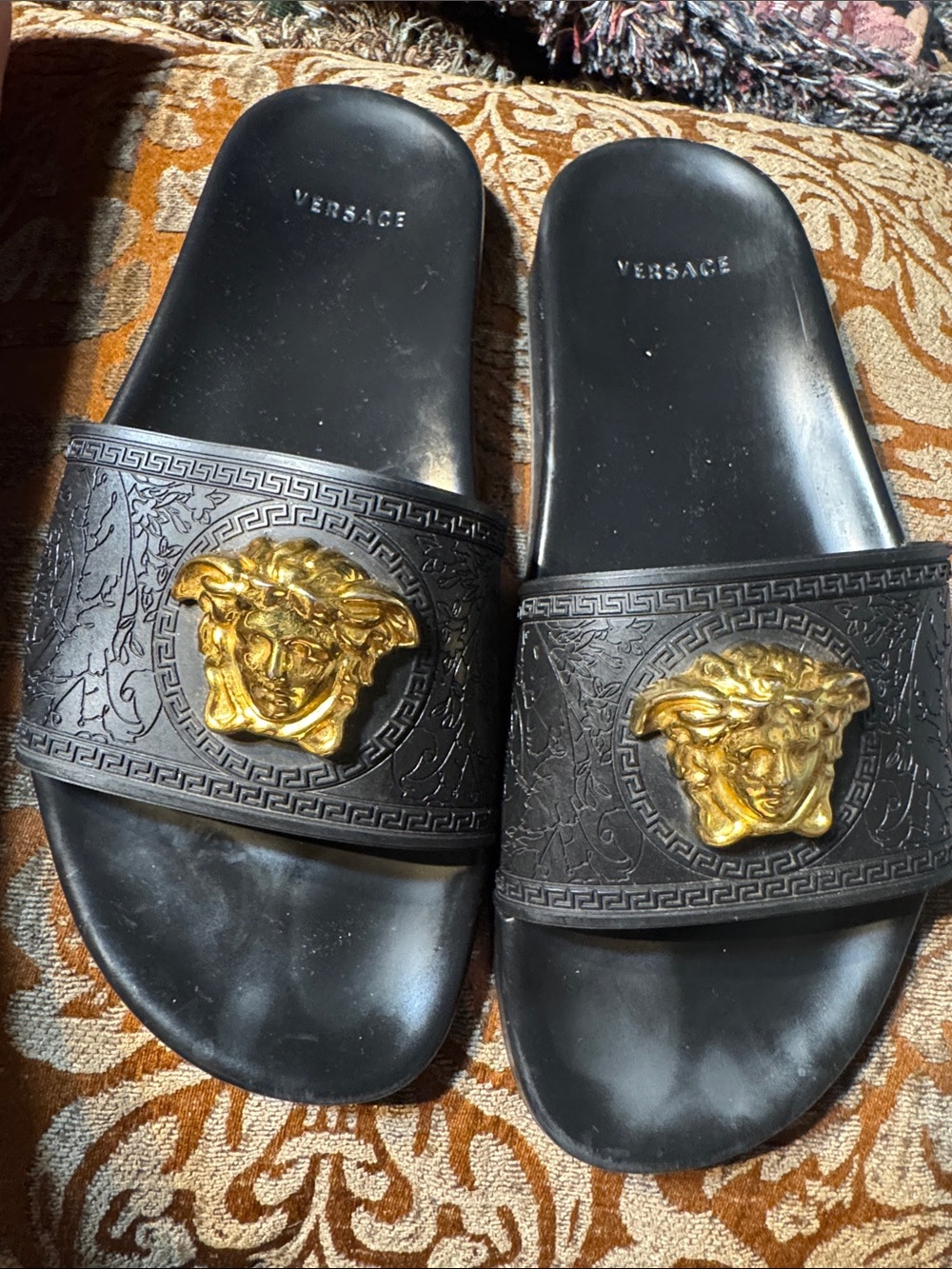 Versace Black Slides with Gold Medusa Emblems - Picture 2 of 4